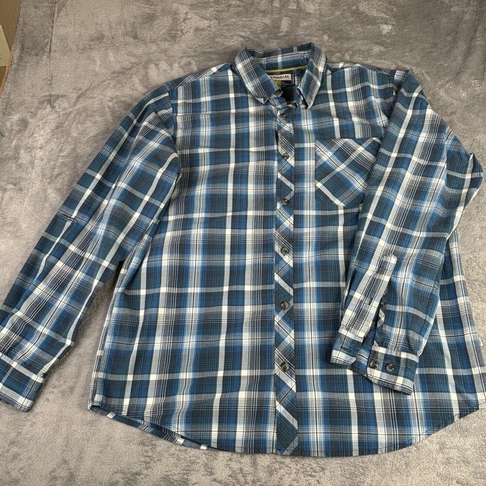 Magellan Outdoors Shirt Men’s L‎ Blue Plaid Long Sleeve Loose Fit Adventure Gear - Picture 3 of 10